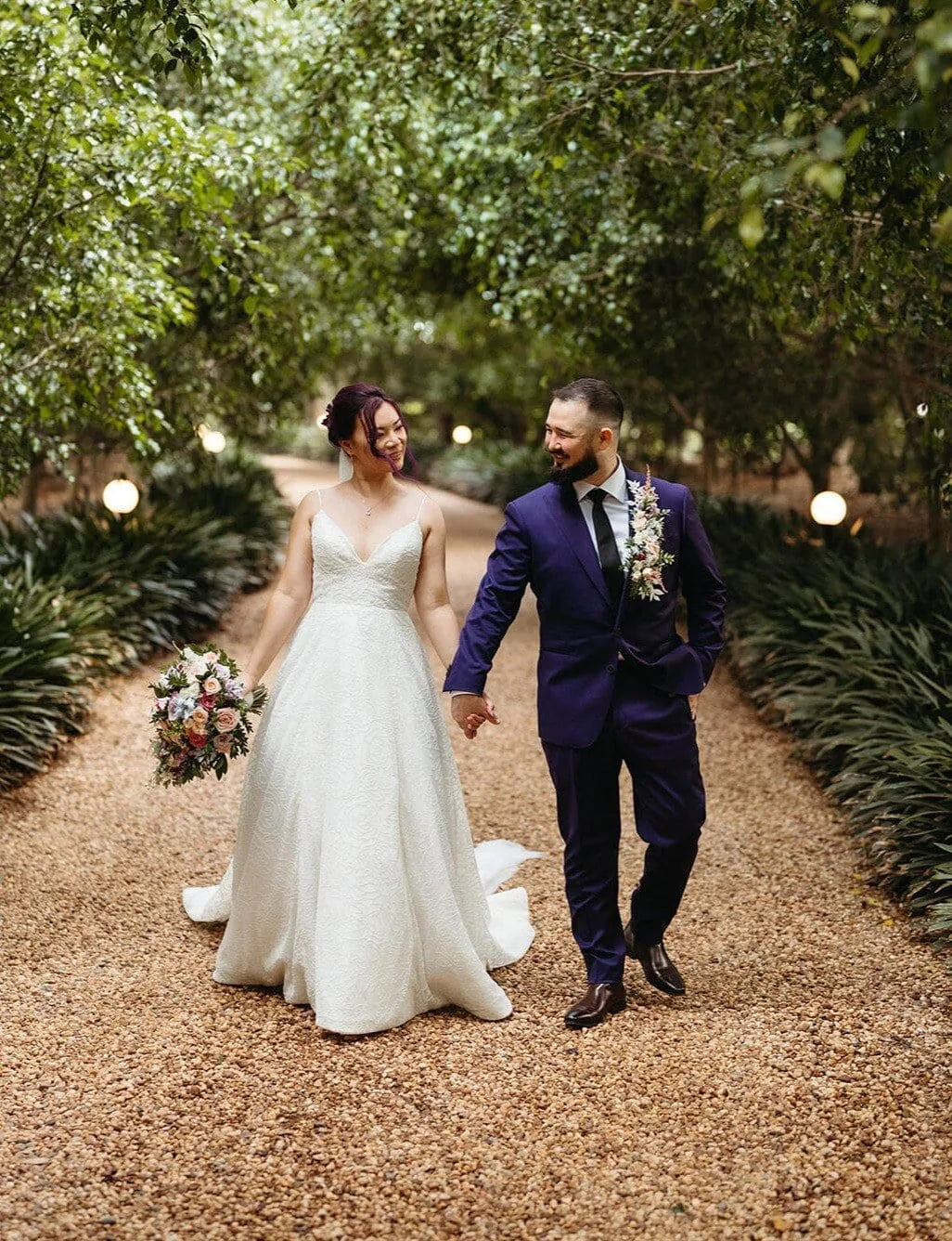 Michelle and Scott, purple three piece