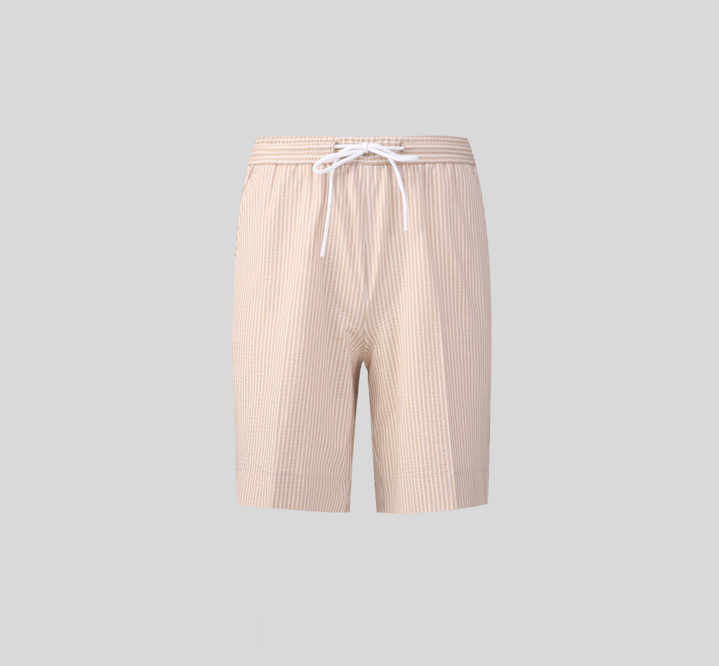 THEODORE Khaki Striped Cotton Shorts, view 2 of 6
