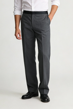 THEODORE Charcoal Striped Flat-Front Wool Trousers, view 1 of 7