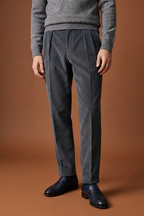 THEODORE Grey Box-Pleat Cotton Trousers, view 1 of 7