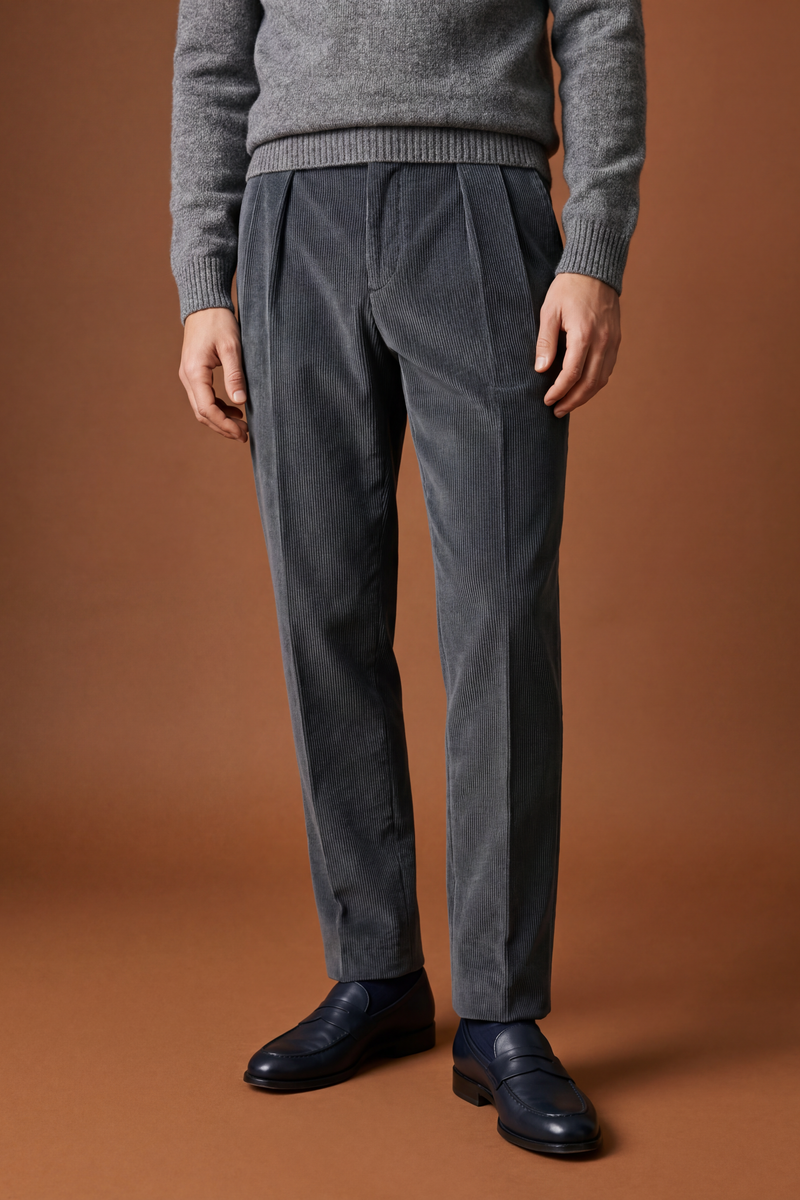 THEODORE Grey Box-Pleat Cotton Trousers, view 1 of 7
