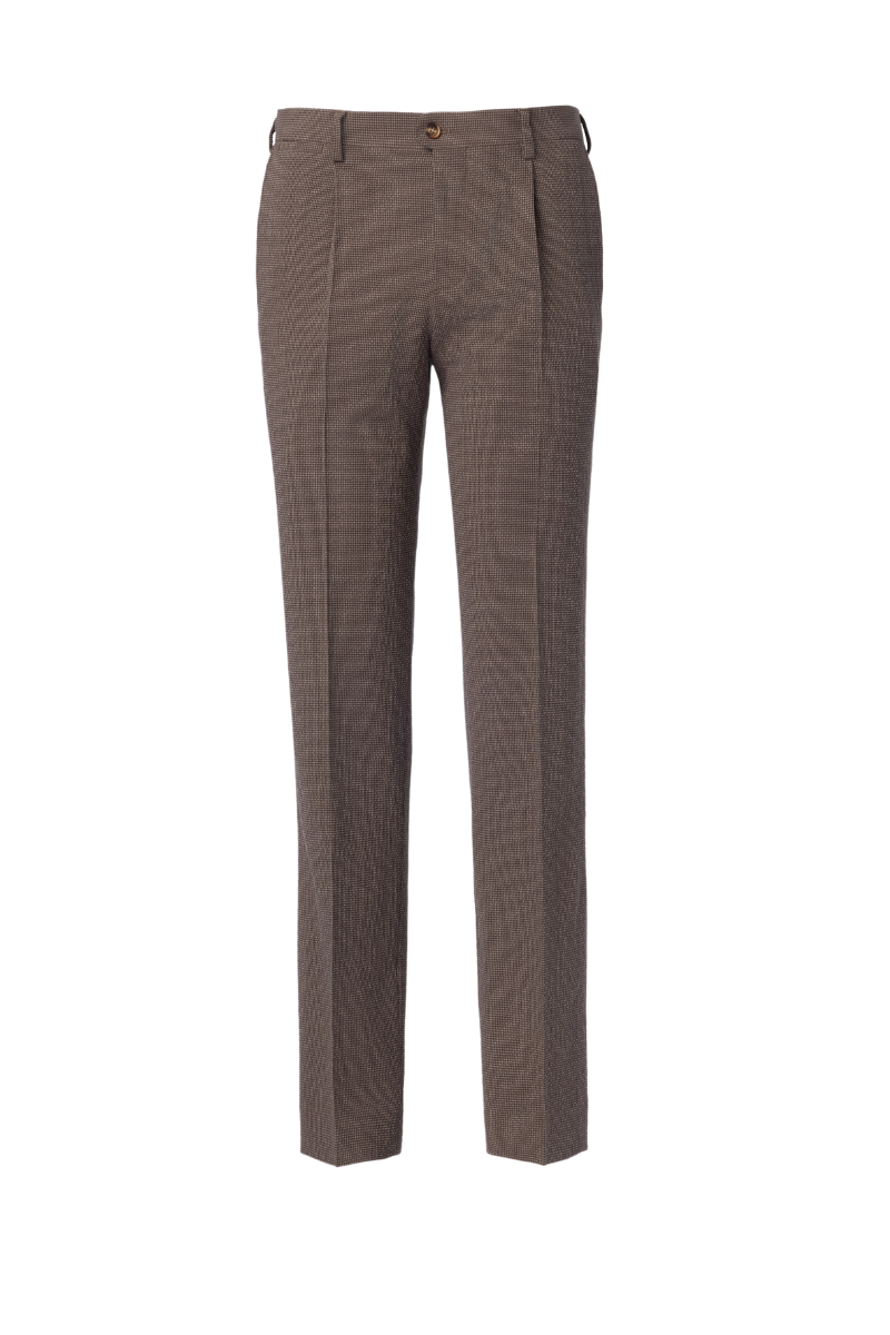 THEODORE Coffee Check Wool Trousers, view 1 of 2