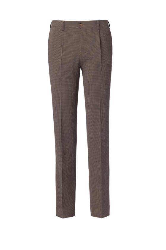THEODORE Coffee Check Wool Trousers, view 1 of 2