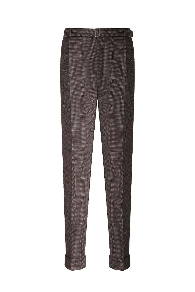 THEODORE Brown Jacquard Wool Trousers, view 1 of 6