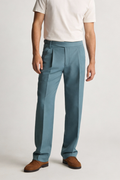 THEODORE Blue Grey Double-Pleat Wool Trousers, view 1 of 6