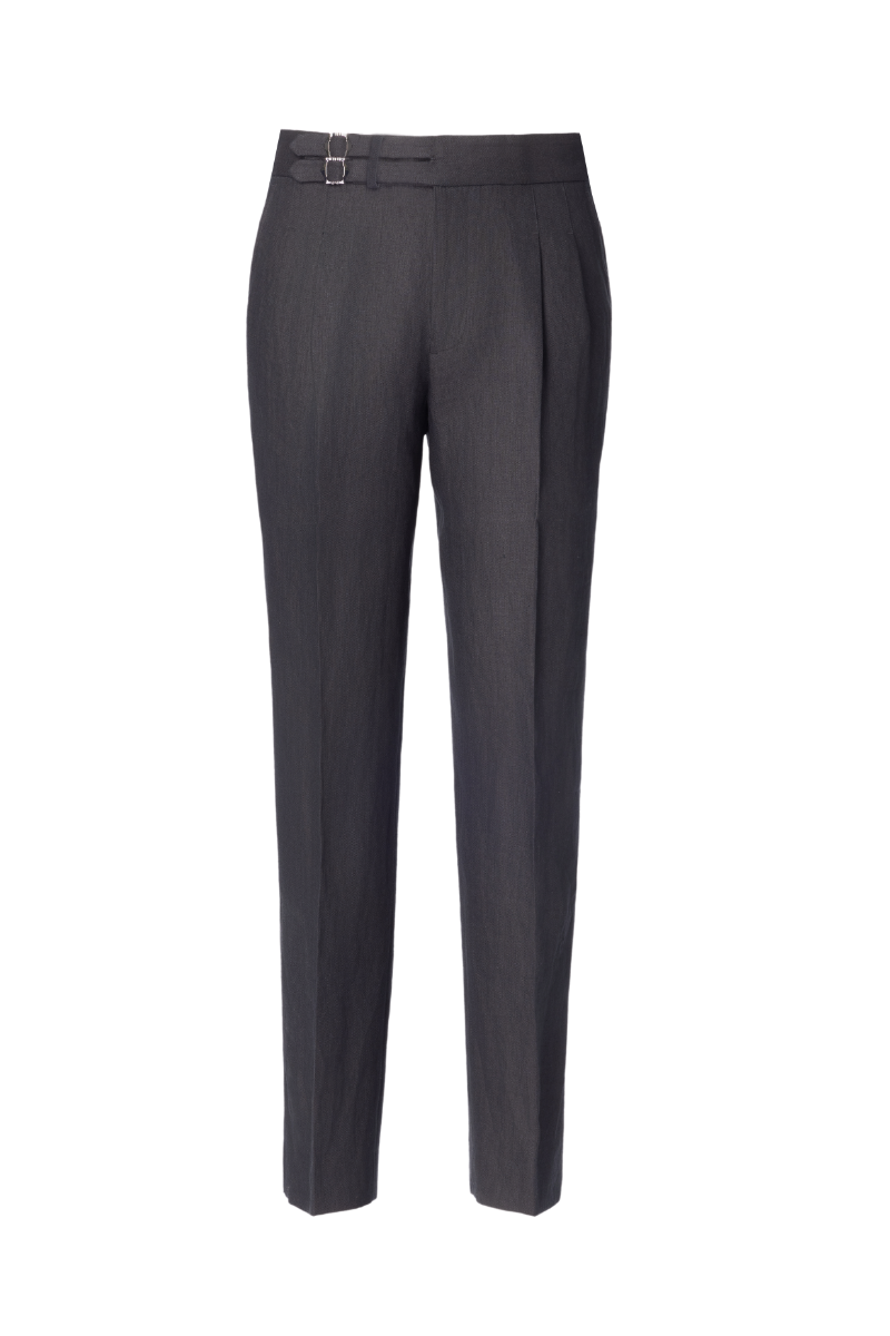 THEODORE Black Striped Linen Trousers, view 1 of 2