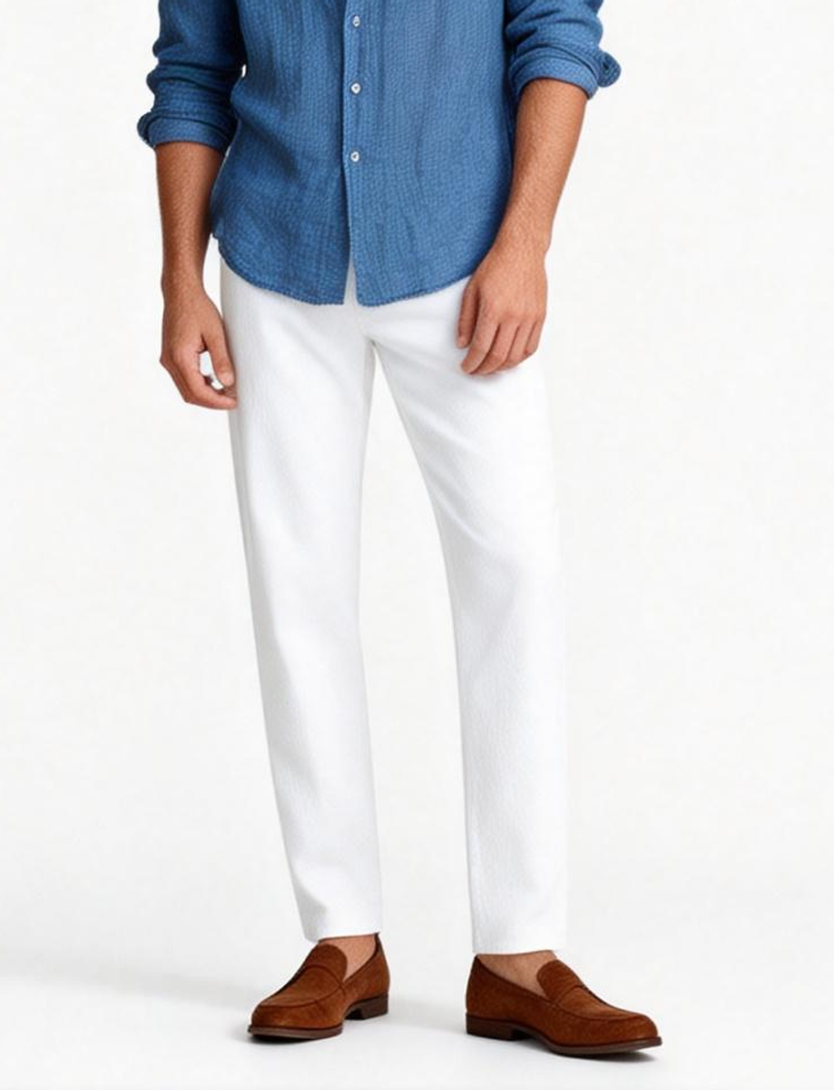 THEODORE White Jean-Cut Cotton Trousers, view 1 of 7