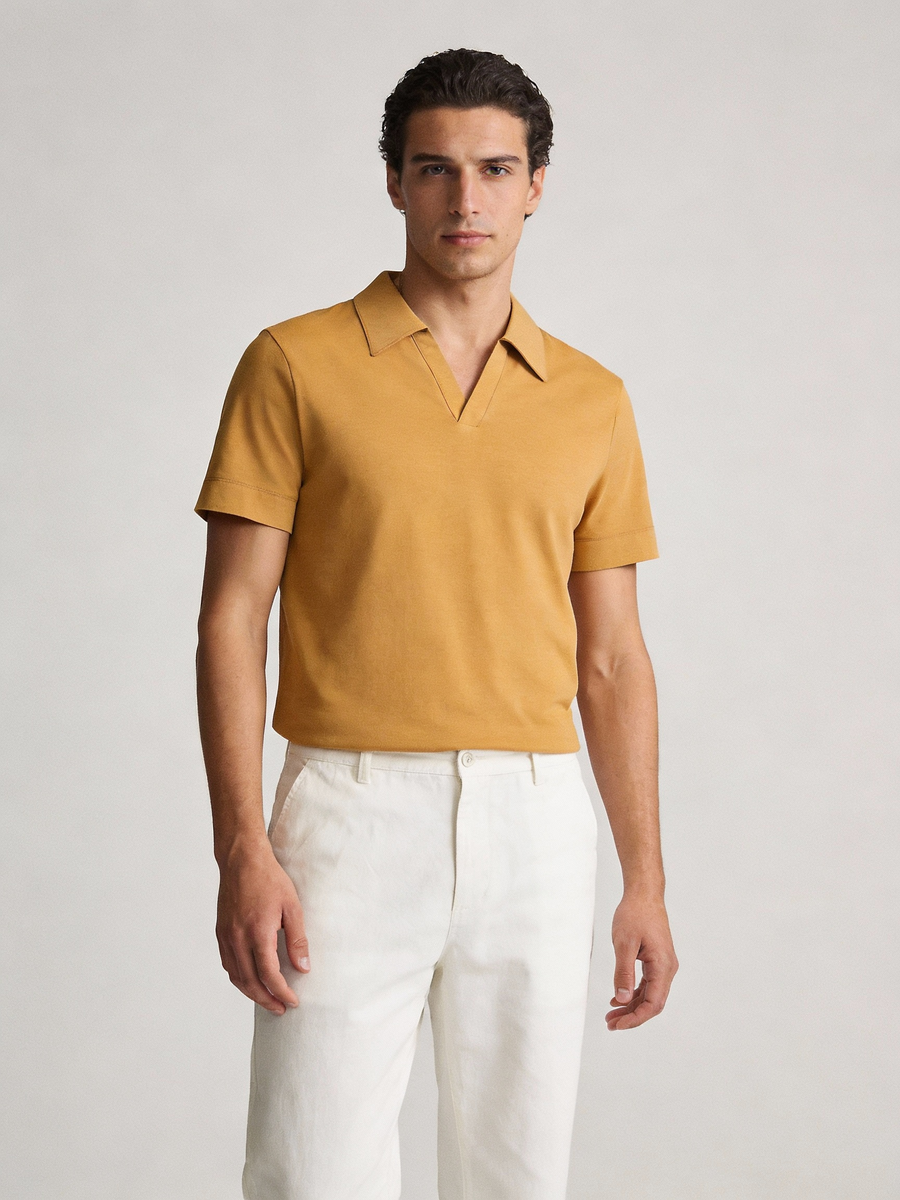 THEODORE The Estoril Yellow Cotton Open-Collar Polo, view 1 of 6