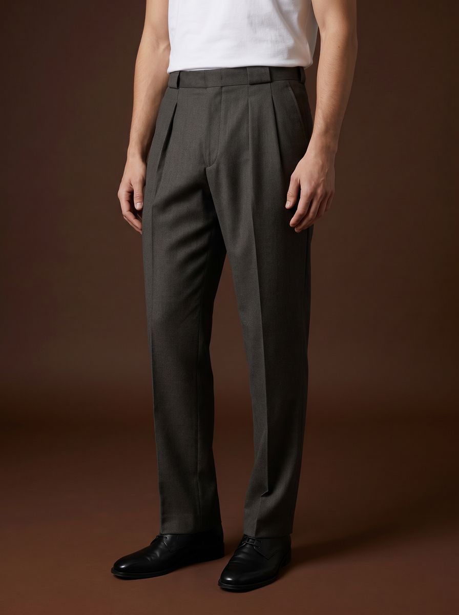 THEODORE Coffee Box-Pleat Wool Trousers, view 1 of 8