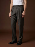 THEODORE Coffee Box-Pleat Wool Trousers, view 1 of 8