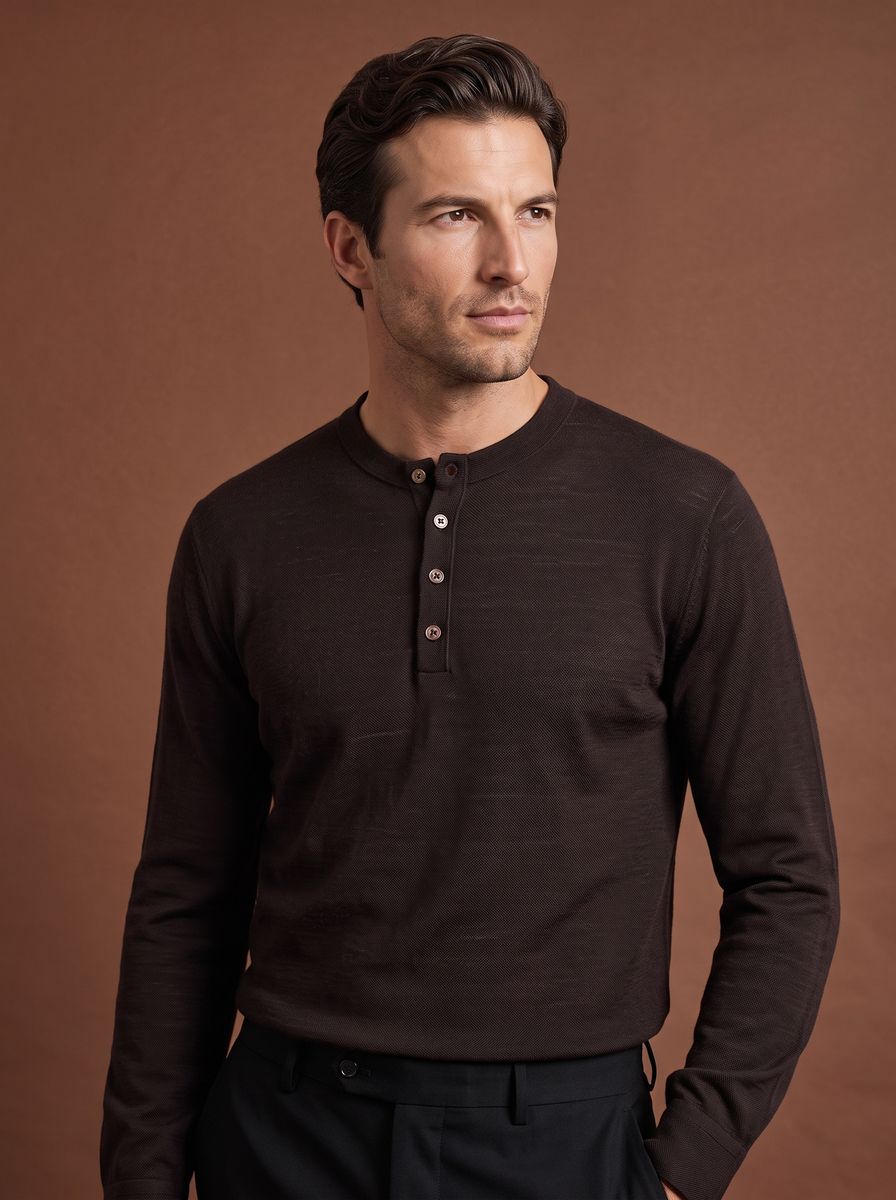 THEODORE The Sperlonga Brown Piqué Blend Stand-Collar Polo, view 1 of 7