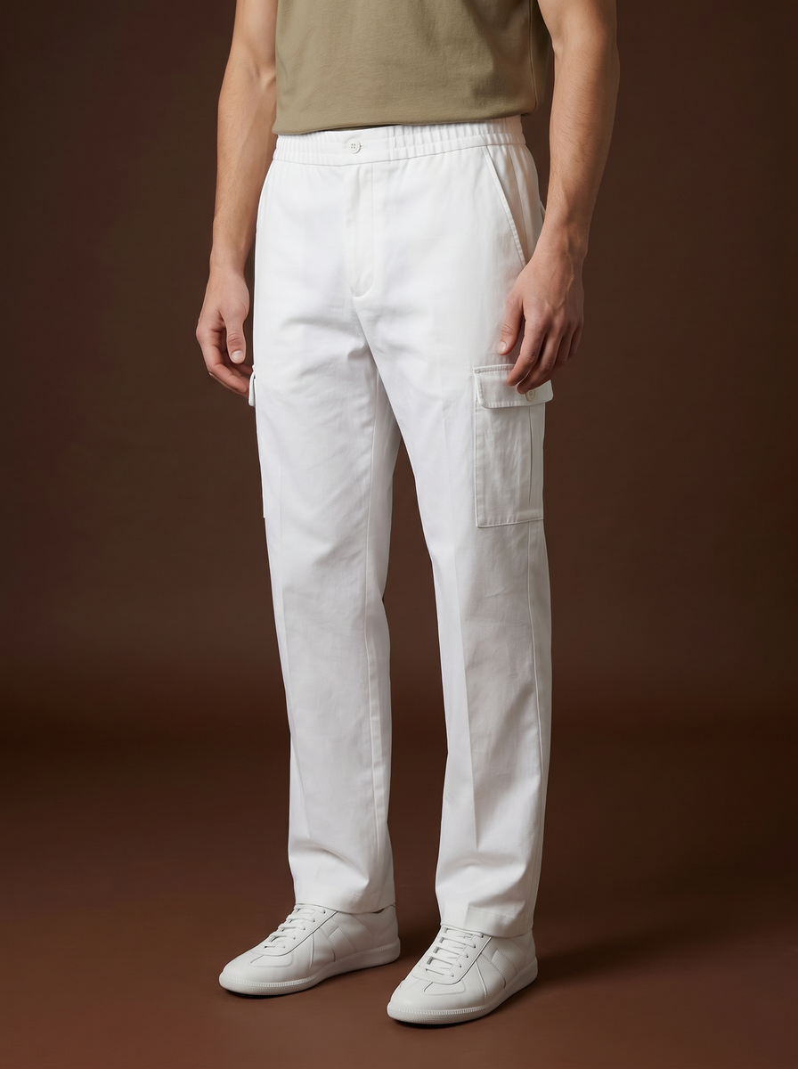 THEODORE Ivory Cargo Cotton Trousers, view 1 of 9