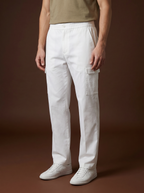 THEODORE Ivory Cargo Cotton Trousers, view 1 of 9