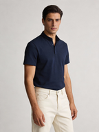 THEODORE The Gaeta Navy Cotton-Blend Stand-Collar Polo, view 1 of 7