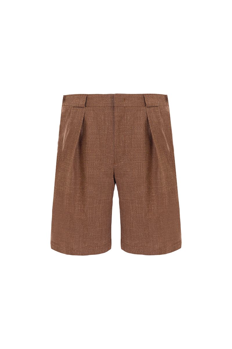 THEODORE Coffee Wool Shorts, view 1 of 5