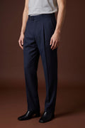 THEODORE Navy Button-Tab Wool Trousers, view 1 of 8
