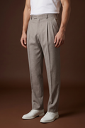THEODORE The Fiesole Grey Wool Double-Pleat Flannel Trousers, view 1 of 9