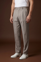 THEODORE The Fiesole Grey Wool Double-Pleat Flannel Trousers, view 1 of 9