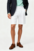 THEODORE White Single-Pleat Linen Shorts, view 1 of 8