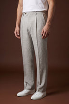 THEODORE Light Grey Single-Pleat Trousers, view 1 of 8