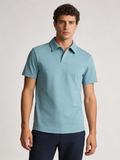 THEODORE The Ericeira Teal Cotton-Blend One-Button Polo, view 1 of 2