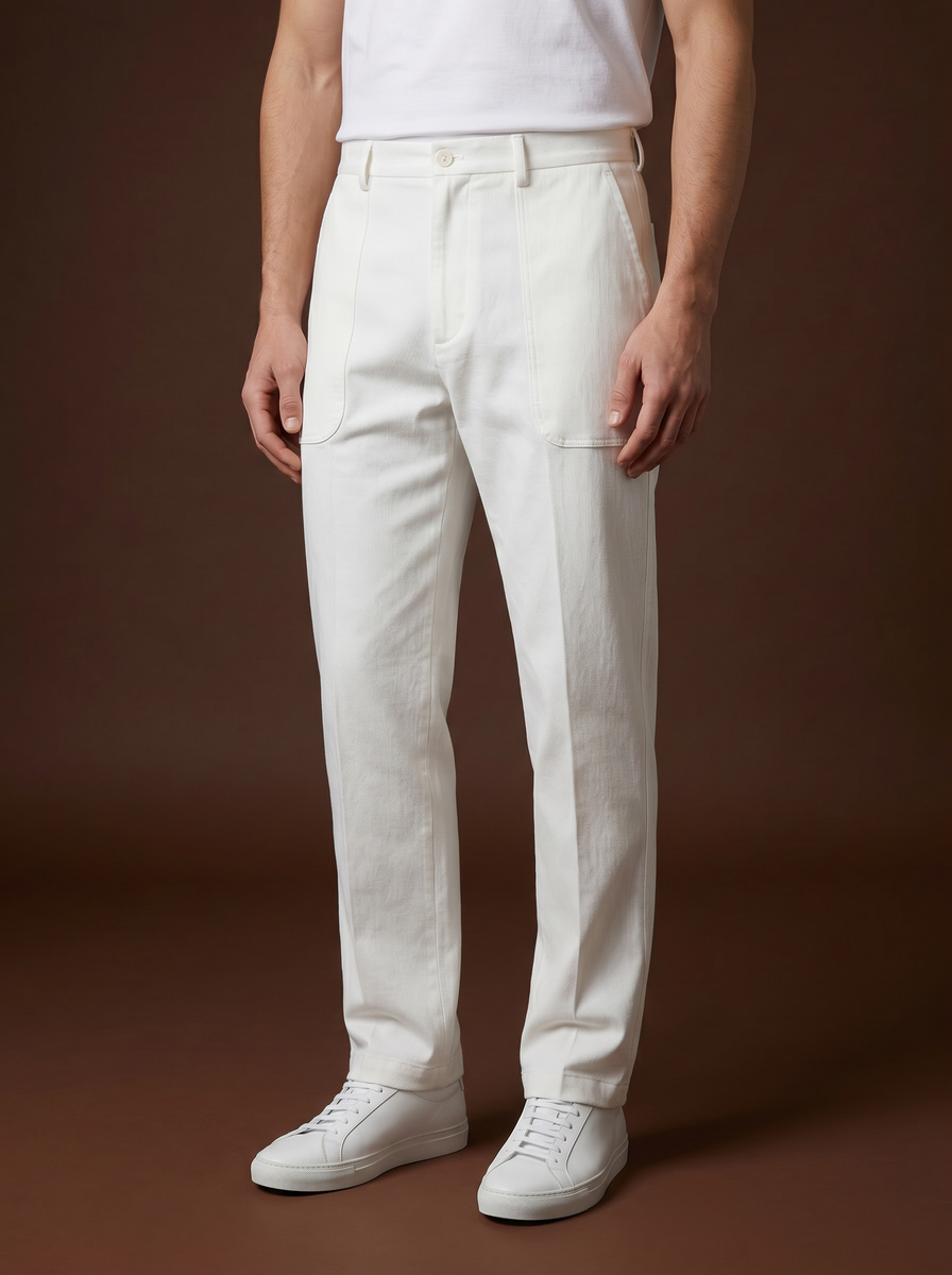 THEODORE White Patch-Pocket Cotton Trousers, view 1 of 7