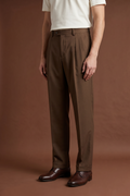 THEODORE The Posillipo Brown Wool Single-Pleat Trousers, view 1 of 8