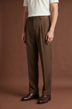 THEODORE The Posillipo Brown Wool Single-Pleat Trousers, view 1 of 8