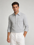 THEODORE The Rovinj Light Grey Cotton-Blend Long-Sleeve Polo, view 1 of 7