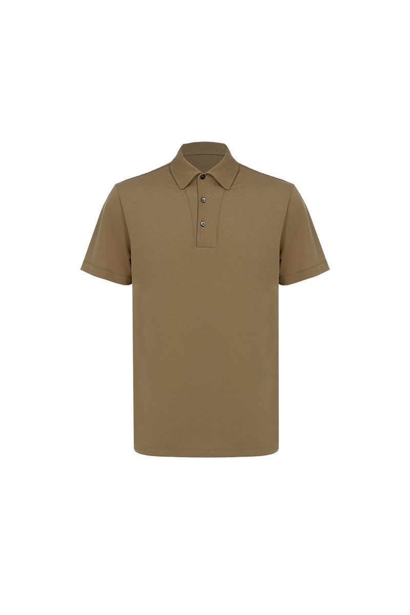 THEODORE The Calvi Khaki Piqué Blend Three-Button Polo, view 1 of 5