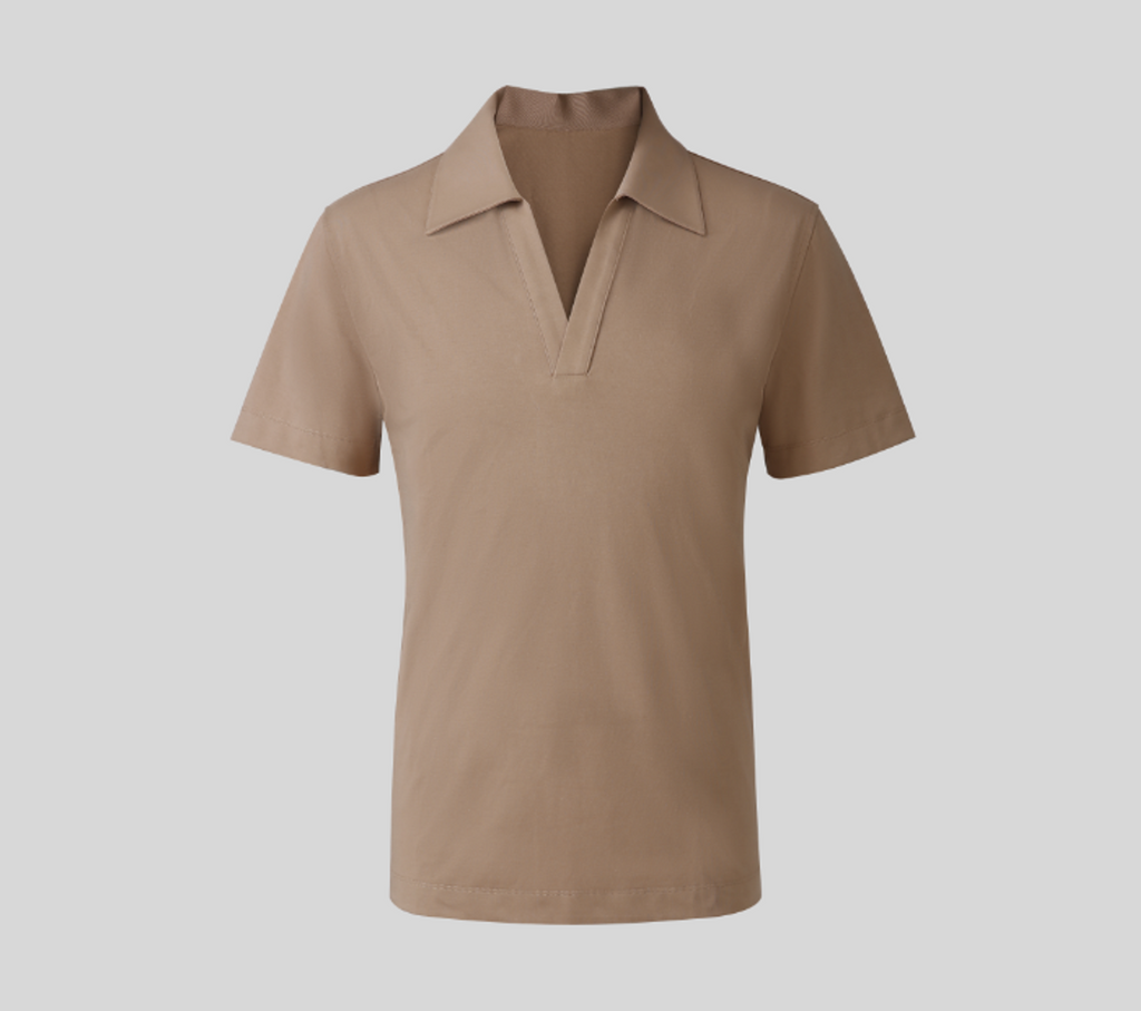 THEODORE The Beaulieu Taupe Cotton-Blend Open-Collar Polo, view 1 of 4