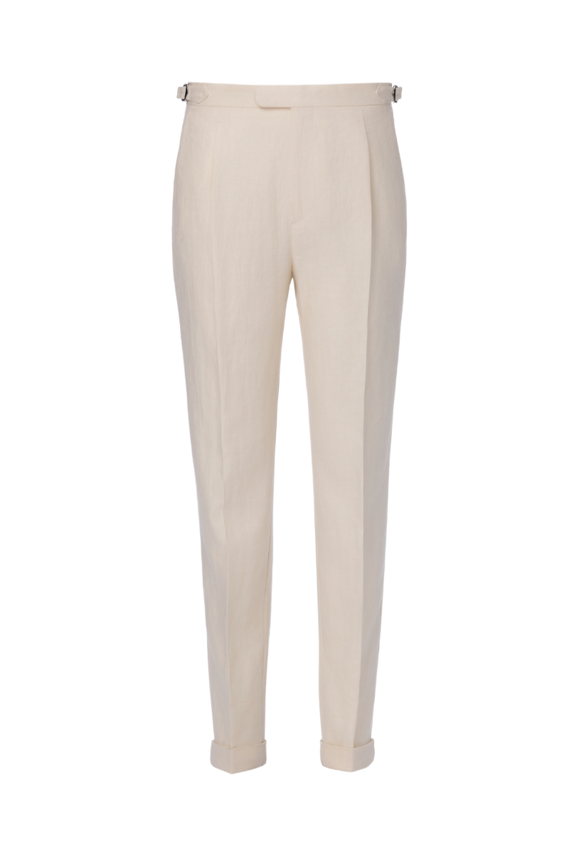 THEODORE White Striped Linen Trousers, view 1 of 2
