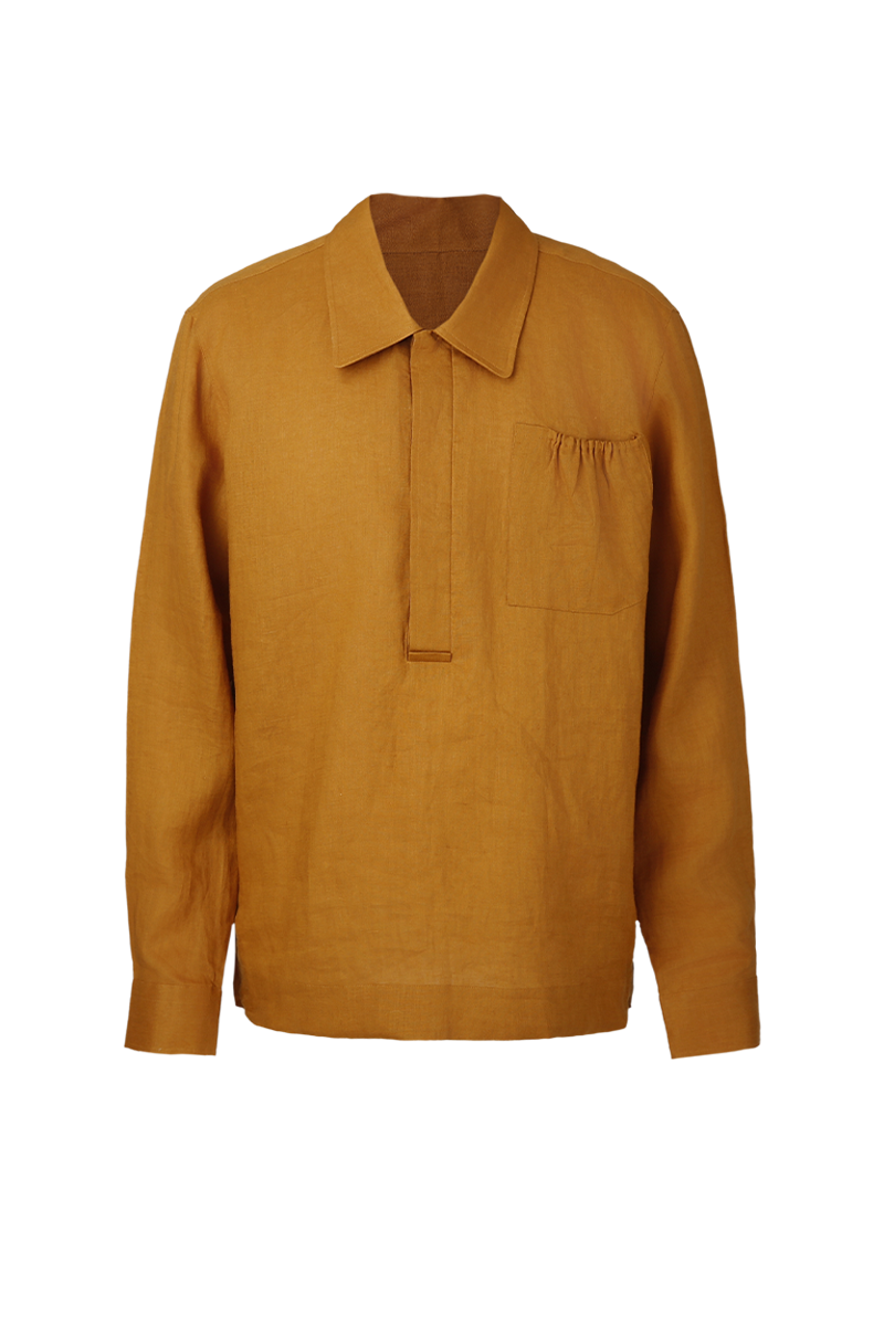 THEODORE Yellow Linen Popover Shirt, view 1 of 7