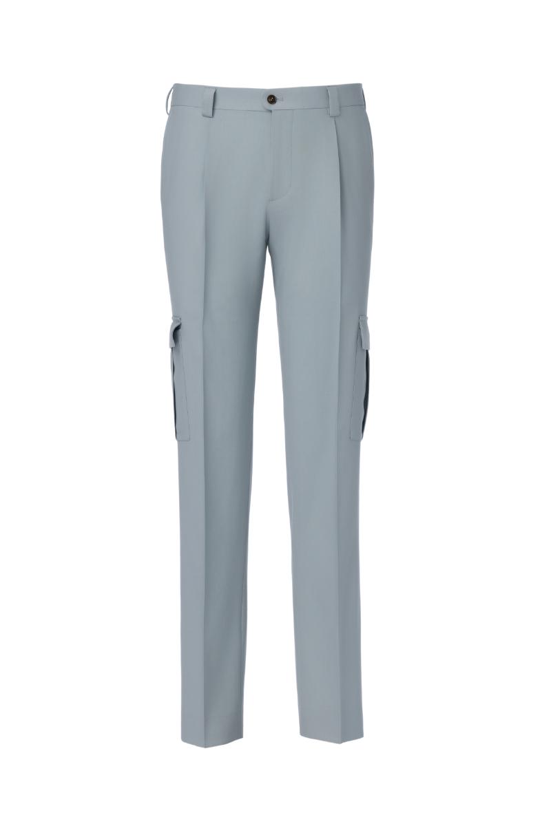 THEODORE Blue Grey Wool Trousers, view 1 of 3