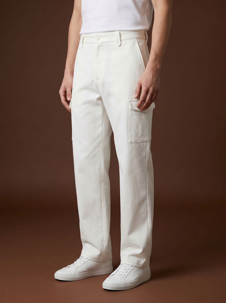 THEODORE White Cargo Cotton Trousers, view 1 of 10