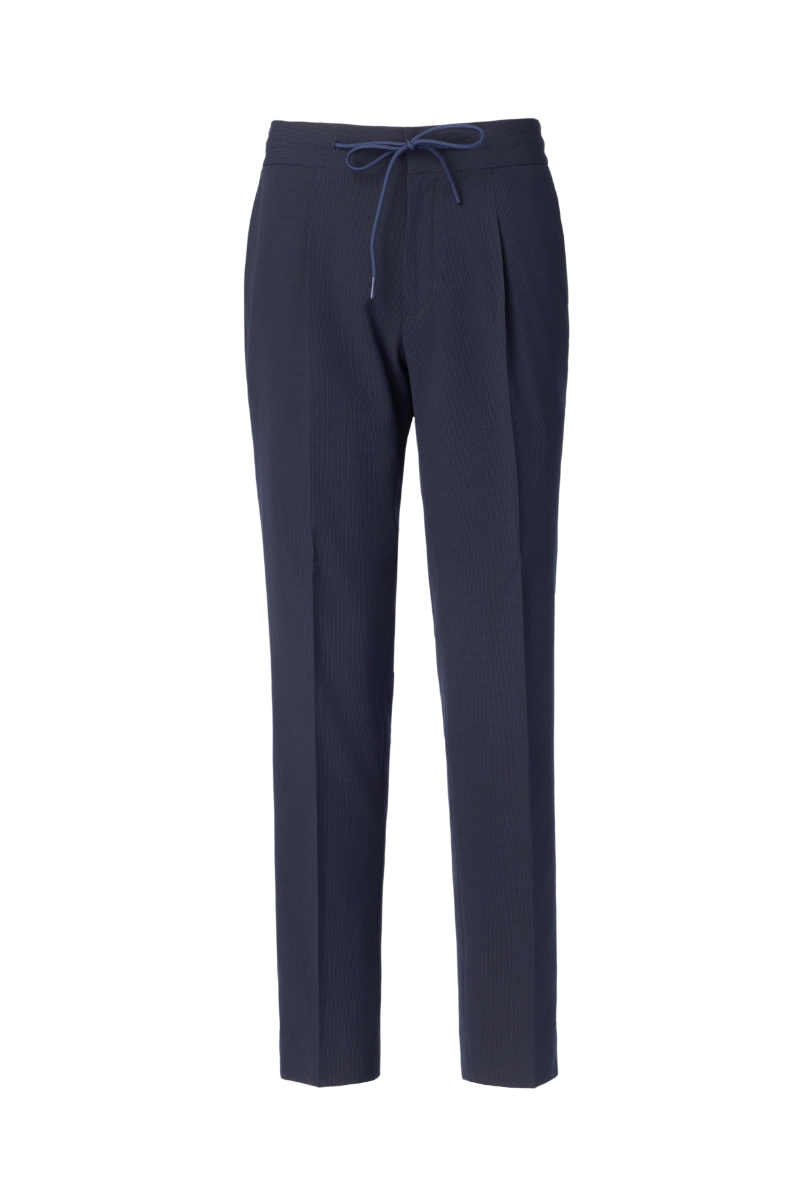 THEODORE Navy Striped Polyester Trousers, view 1 of 2