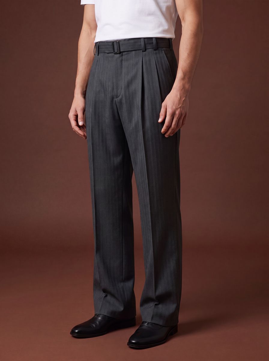 THEODORE Green Striped Wool Trousers, view 1 of 8