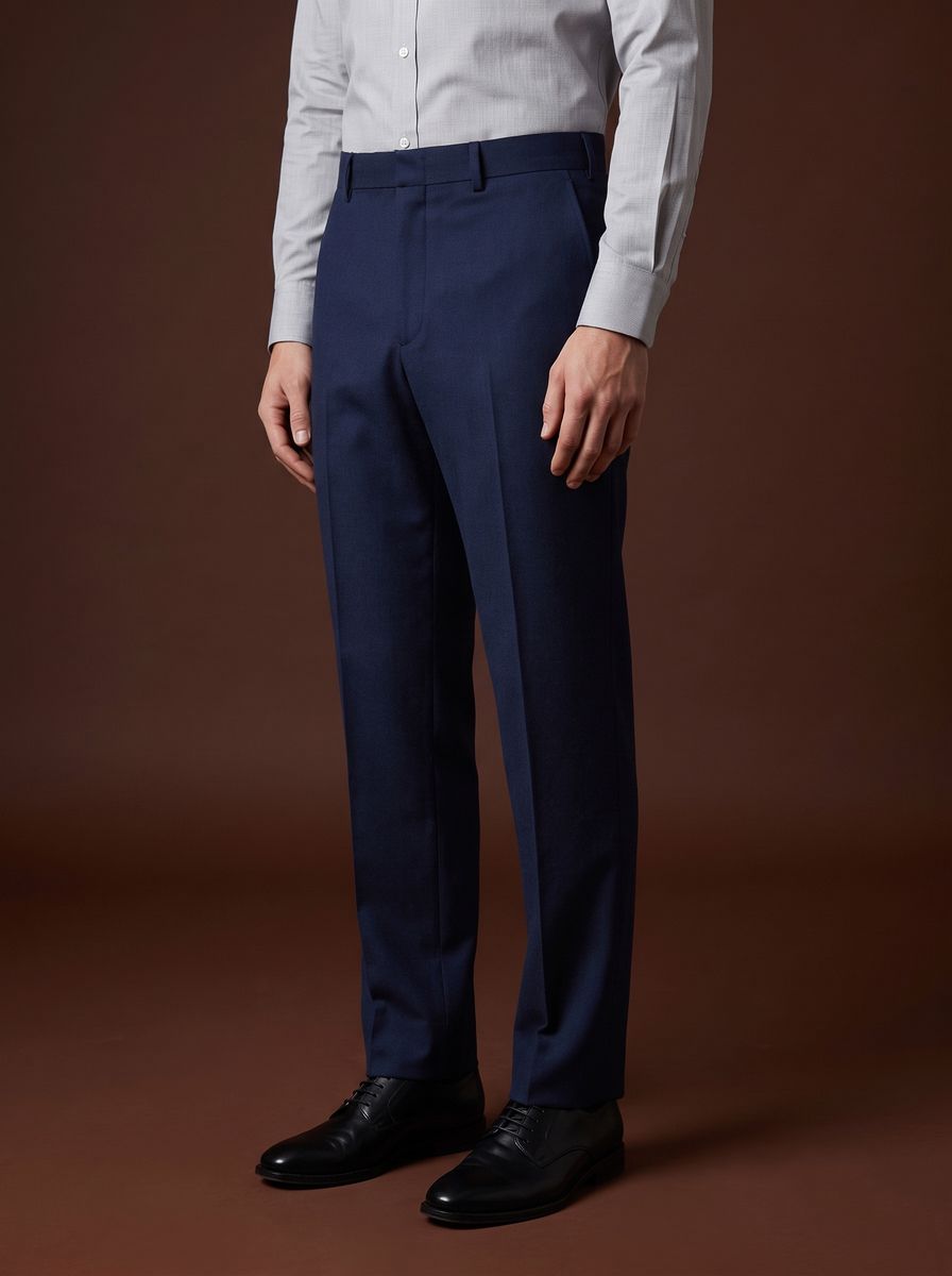 THEODORE Navy Flat-Front Wool Trousers, view 1 of 8