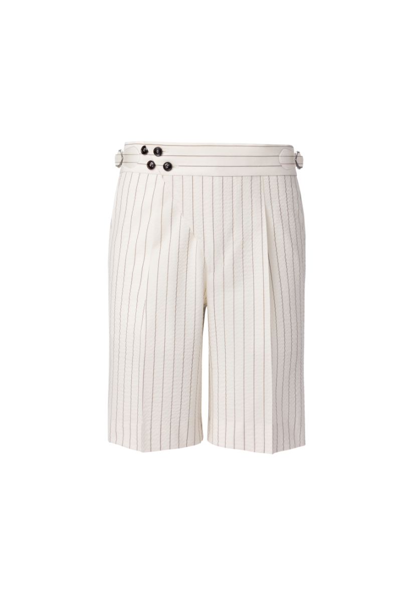 THEODORE Ivory Striped Wool Shorts, view 1 of 2