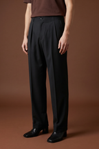 THEODORE Black Box-Pleat Wool Trousers, view 1 of 9