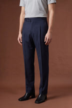 THEODORE The Via Veneto Navy Wool Square-Tab Trousers, view 1 of 8