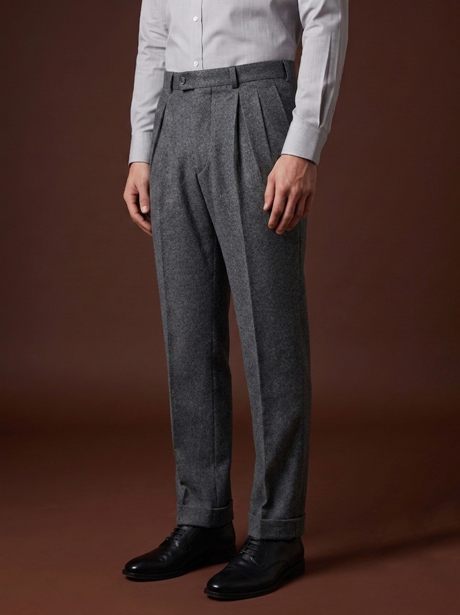 THEODORE Grey Heavyweight Wool Trousers, view 1 of 9