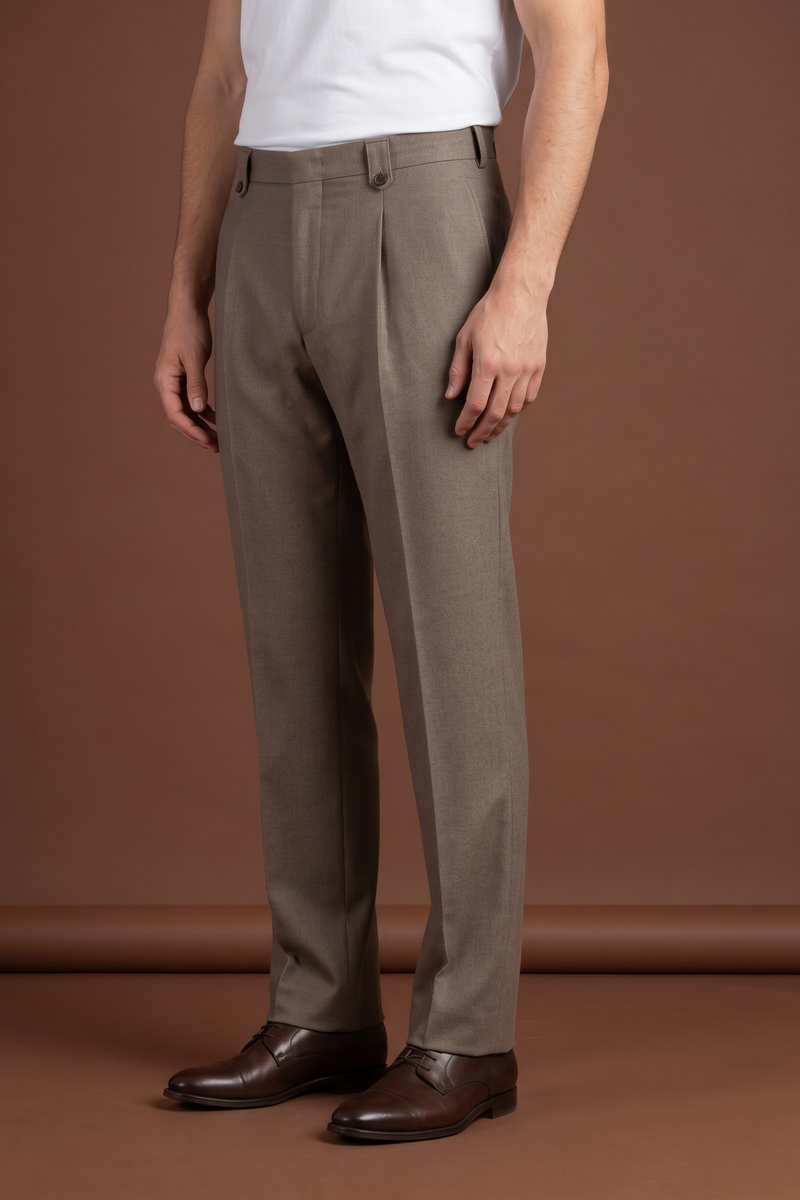 THEODORE Taupe Single-Pleat Wool Trousers, view 1 of 8