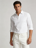 THEODORE The Nerja White Cotton-Blend Long-Sleeve Polo, view 1 of 7
