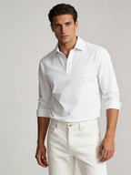 THEODORE The Nerja White Cotton-Blend Long-Sleeve Polo, view 1 of 7