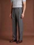 THEODORE Charcoal Striped Double-Pleat Wool Trousers, view 1 of 8