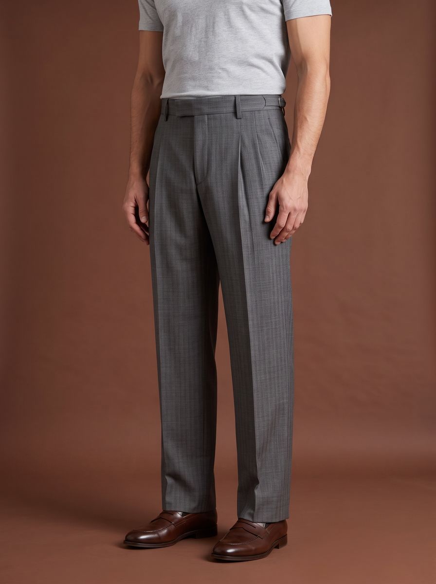 THEODORE Charcoal Striped Double-Pleat Wool Trousers, view 1 of 8