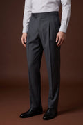 THEODORE Charcoal Button-Tab Wool Trousers, view 1 of 8