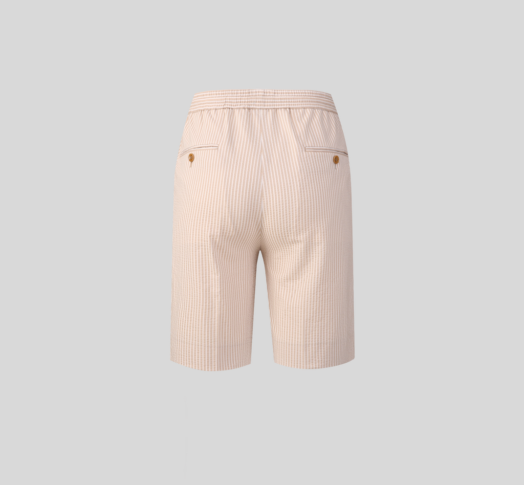 THEODORE Khaki Striped Cotton Shorts, view 3 of 6