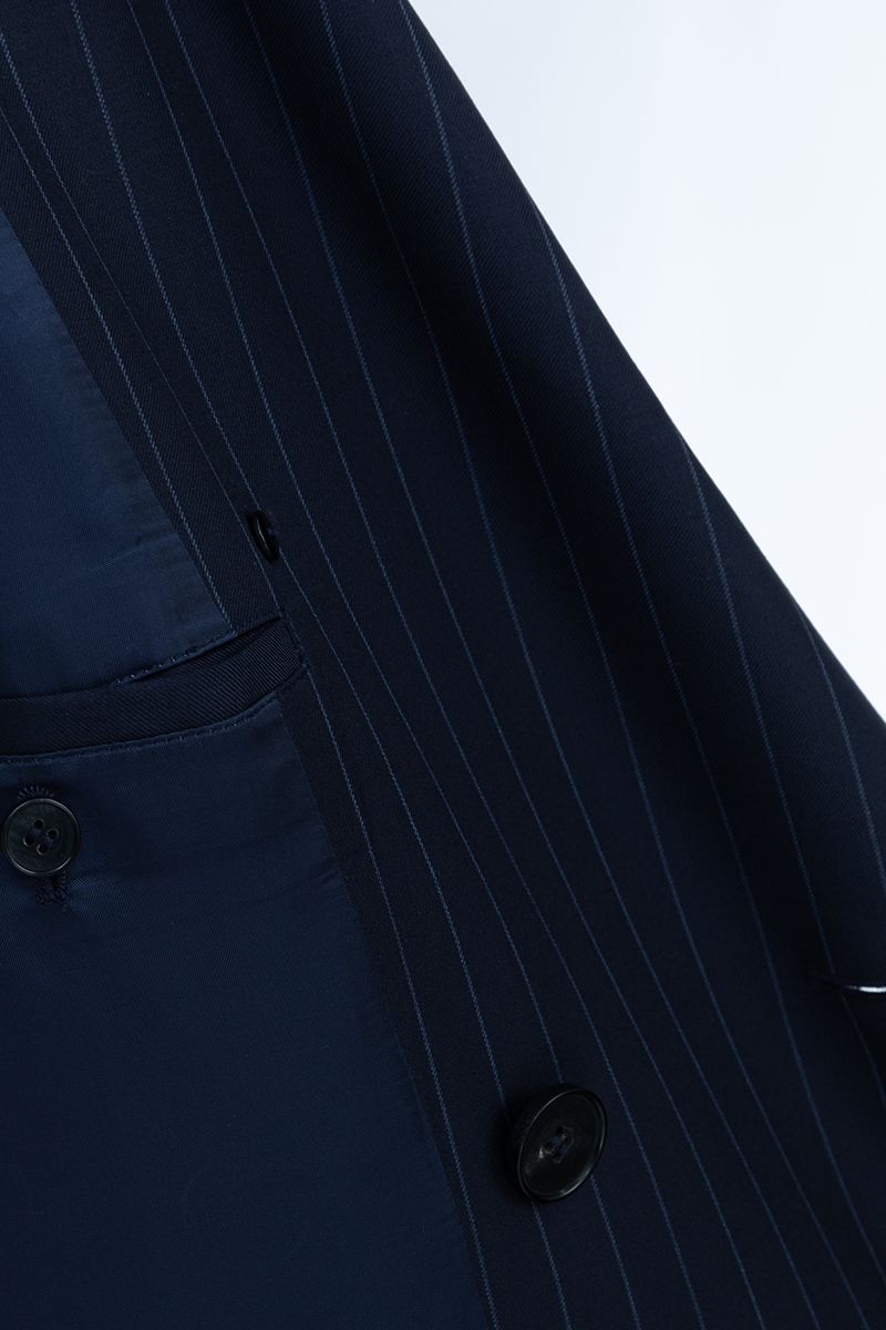 THEODORE Navy Striped Wool Trench Coat, view 7 of 9